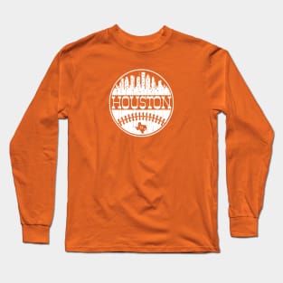 Vintage Houston Texas Baseball Retro City Skyline Distressed Long Sleeve T-Shirt